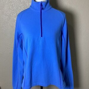 Mountain Hardwear Blue Quarter Zip Fleece, Women's Large, Retro 100% Polyester